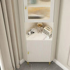 Meuble d'angle utilitaire moderne en bois beige doré avec éclairage intégré