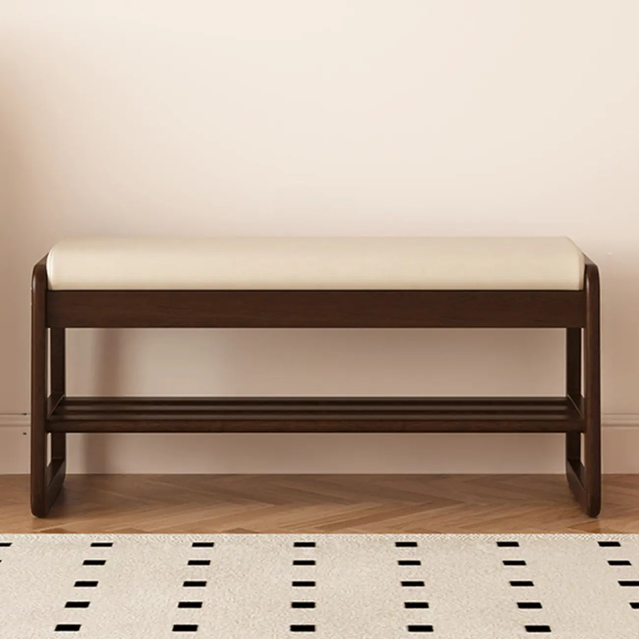 Banc à chaussures moderne noir capitonné avec étagères de rangement