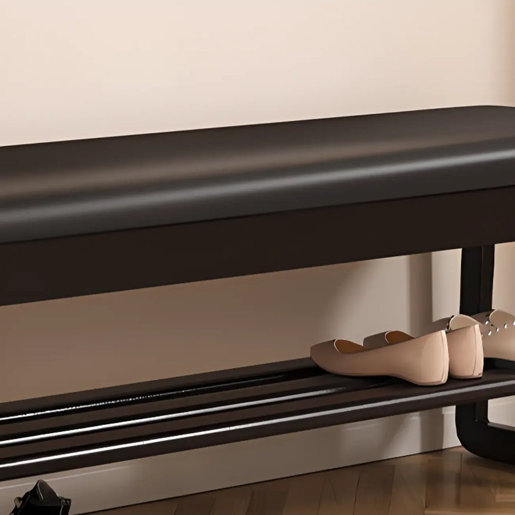 Banc à chaussures moderne noir capitonné avec étagères de rangement