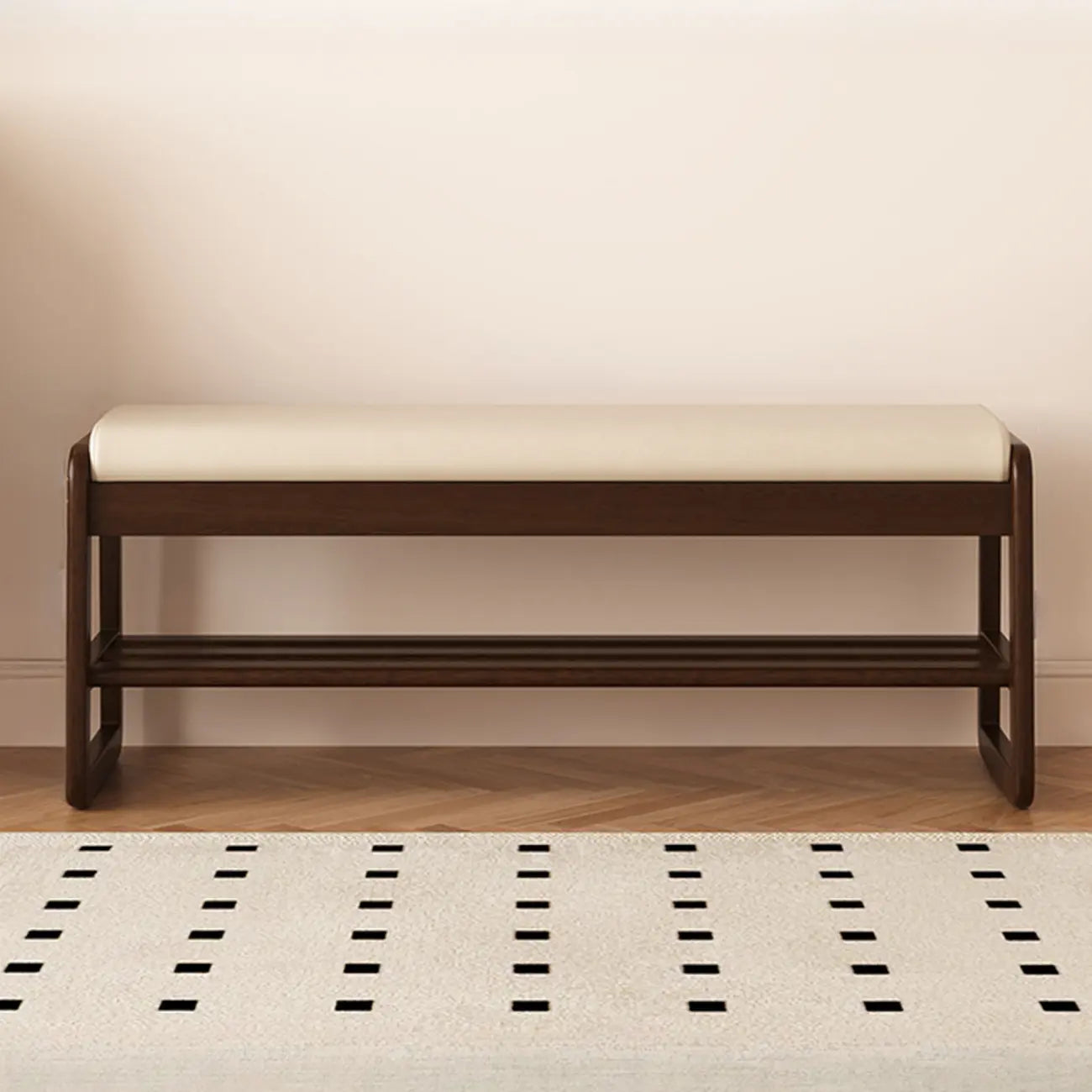 Banc à chaussures moderne noir capitonné avec étagères de rangement
