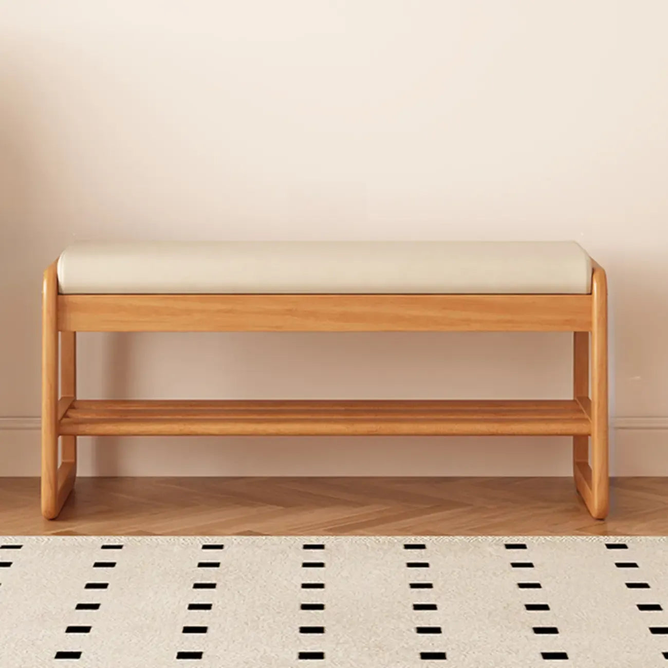 Banc à chaussures moderne noir capitonné avec étagères de rangement