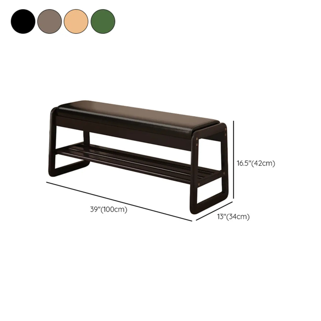 Banc à chaussures moderne noir capitonné avec étagères de rangement