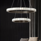 Lustre suspendu circulaire moderne à deux niveaux en acier albâtre