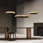Lustre suspendu circulaire moderne à deux niveaux en acier albâtre