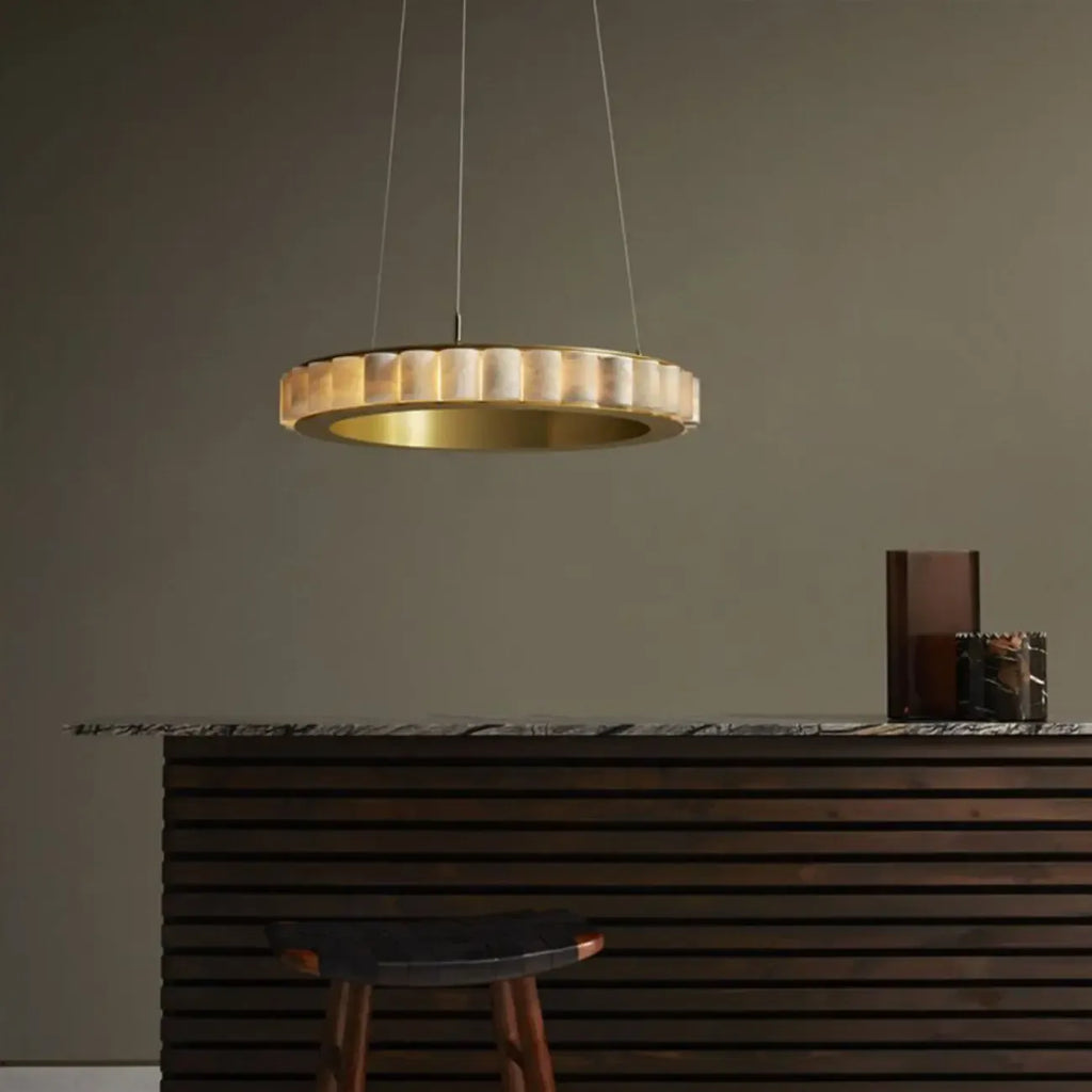 Lustre suspendu circulaire moderne à deux niveaux en acier albâtre