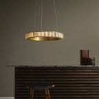 Lustre suspendu circulaire moderne à deux niveaux en acier albâtre
