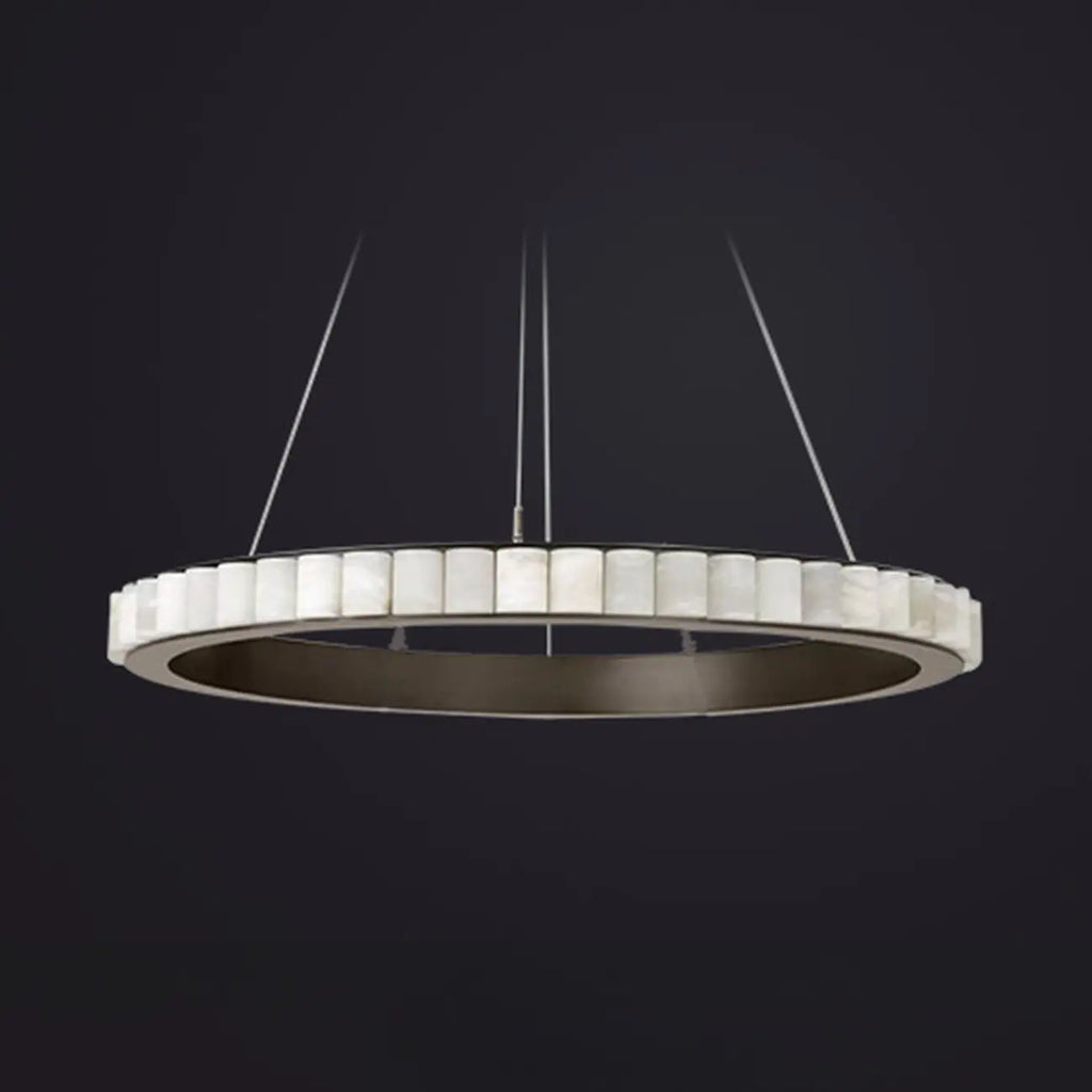 Lustre suspendu circulaire moderne à deux niveaux en acier albâtre