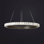 Lustre suspendu circulaire moderne à deux niveaux en acier albâtre