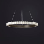 Lustre suspendu circulaire moderne à deux niveaux en acier albâtre