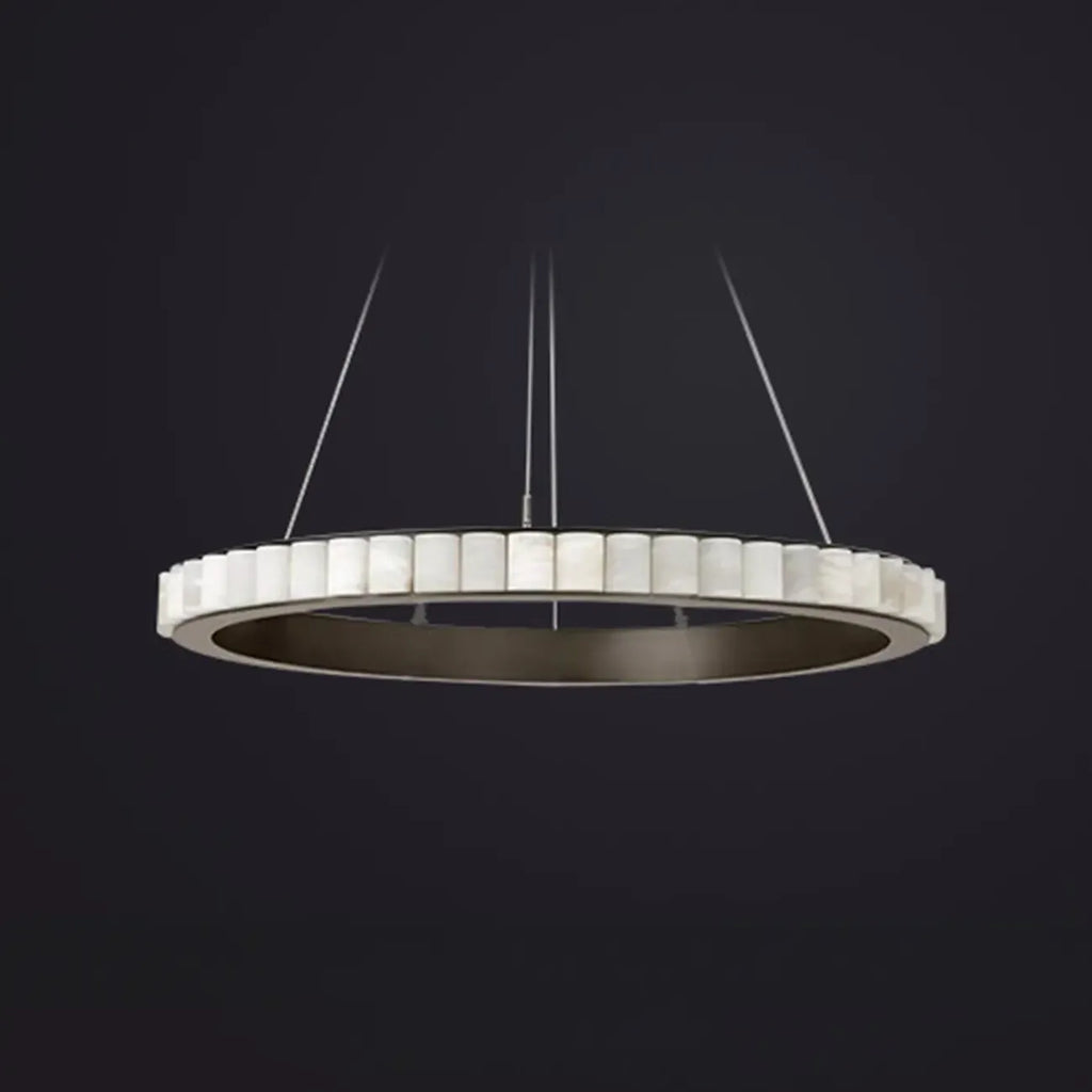 Lustre suspendu circulaire moderne à deux niveaux en acier albâtre