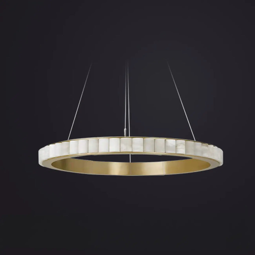 Lustre suspendu circulaire moderne à deux niveaux en acier albâtre
