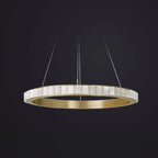 Lustre suspendu circulaire moderne à deux niveaux en acier albâtre