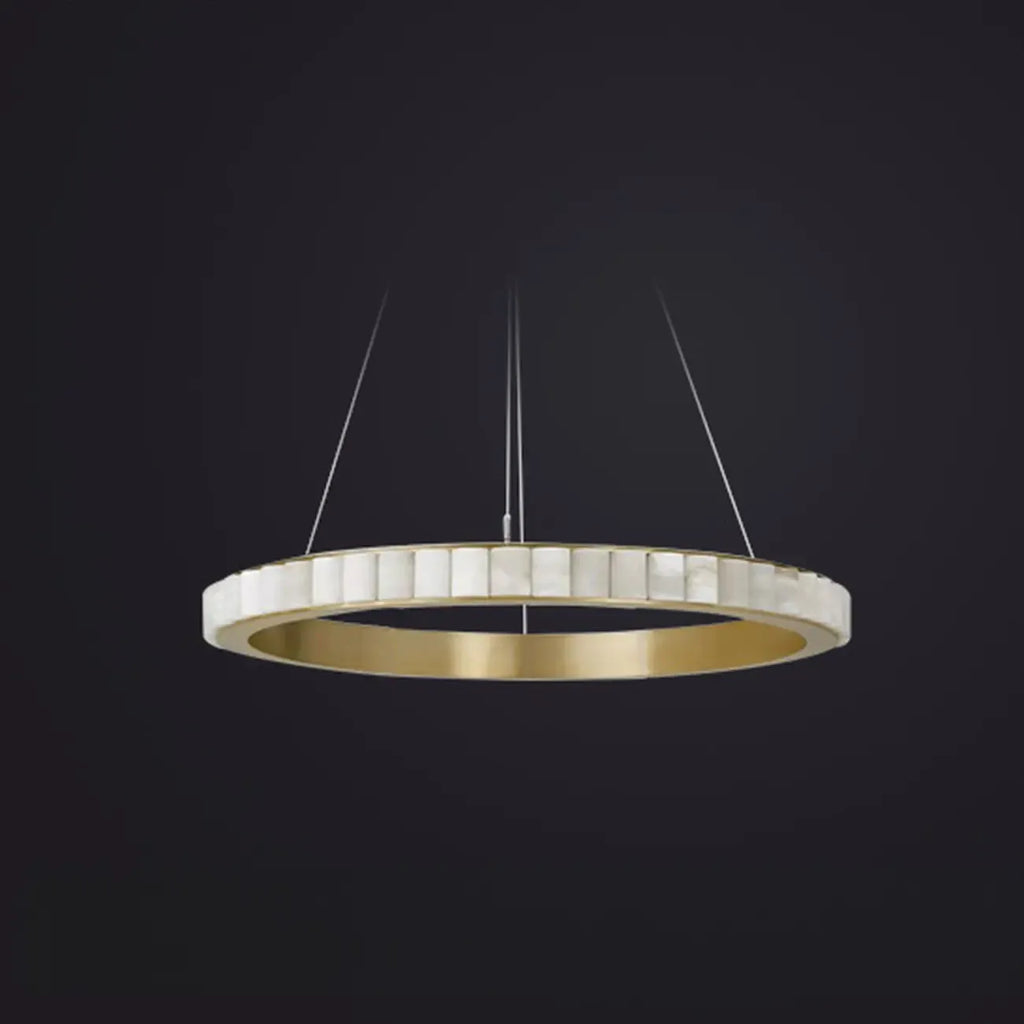 Lustre suspendu circulaire moderne à deux niveaux en acier albâtre