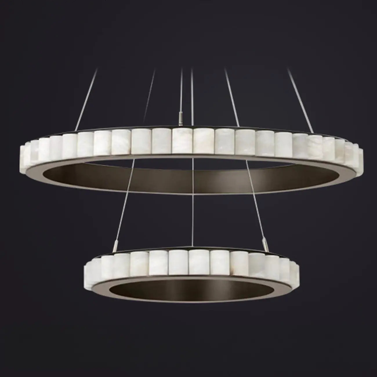 Lustre suspendu circulaire moderne à deux niveaux en acier albâtre