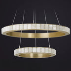 Lustre suspendu circulaire moderne à deux niveaux en acier albâtre