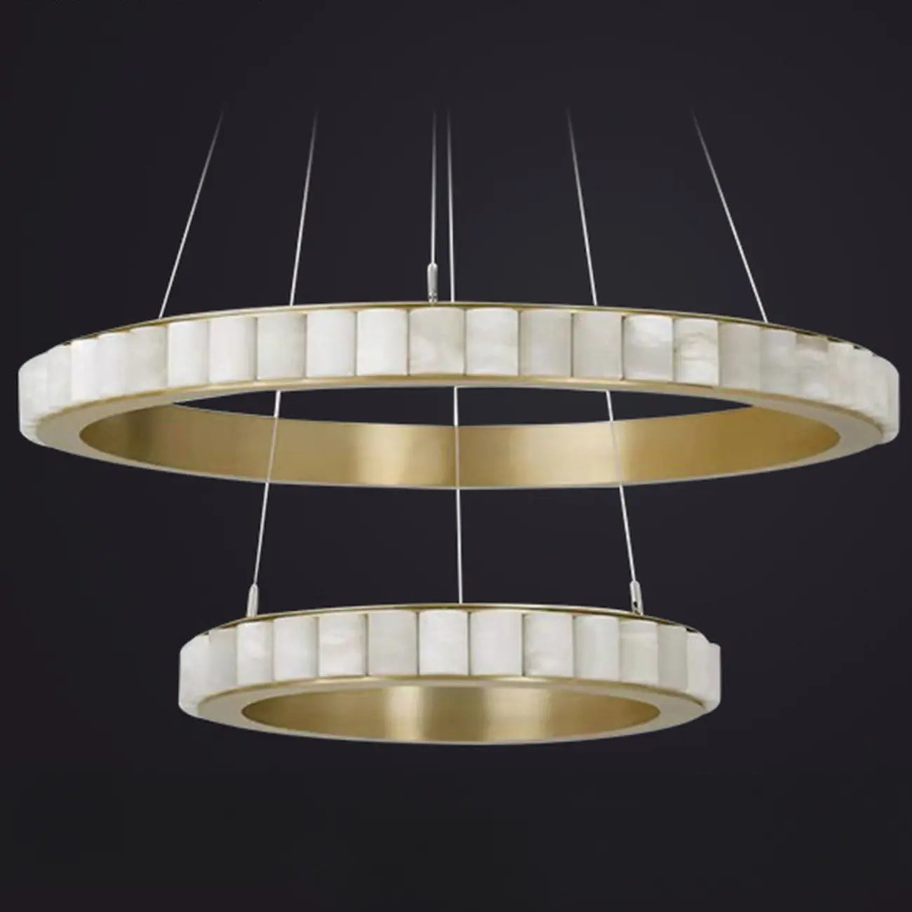 Lustre suspendu circulaire moderne à deux niveaux en acier albâtre