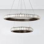 Lustre suspendu circulaire moderne à deux niveaux en acier albâtre