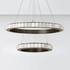 Lustre suspendu circulaire moderne à deux niveaux en acier albâtre