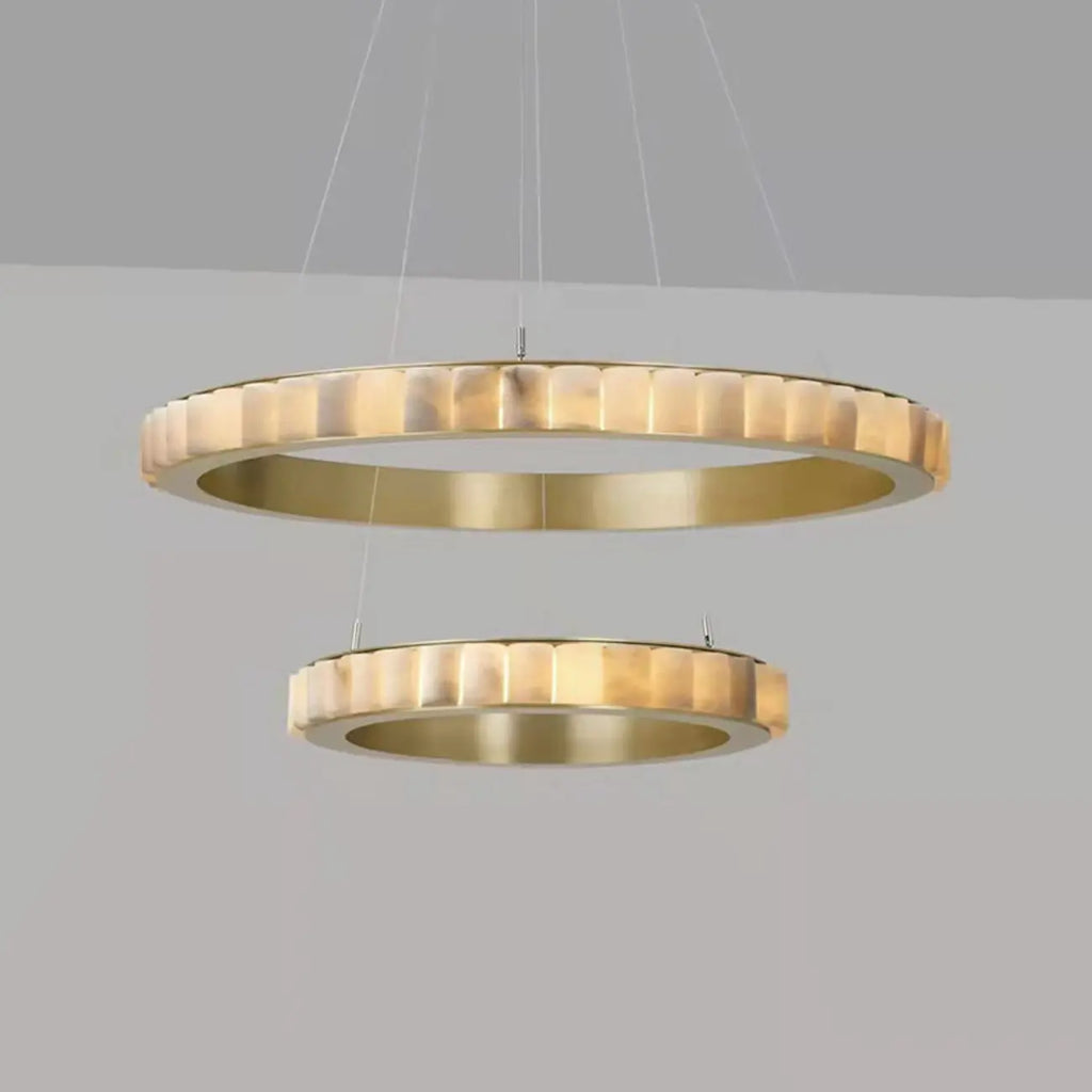 Lustre suspendu circulaire moderne à deux niveaux en acier albâtre