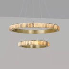 Lustre suspendu circulaire moderne à deux niveaux en acier albâtre
