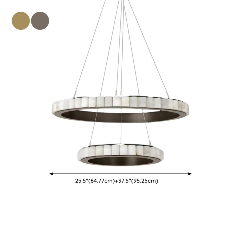 Lustre suspendu circulaire moderne à deux niveaux en acier albâtre