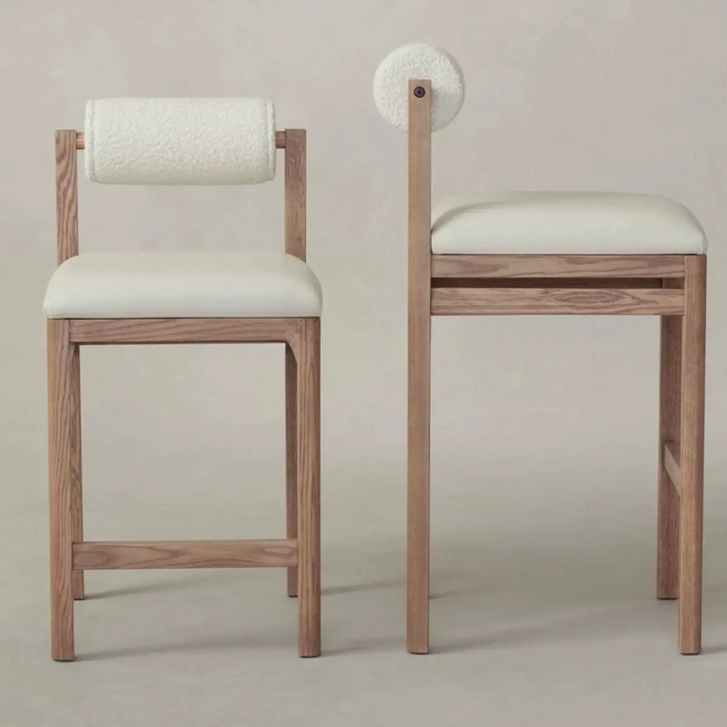 Tabourets de bar contemporains blancs rembourrés avec structure en bois