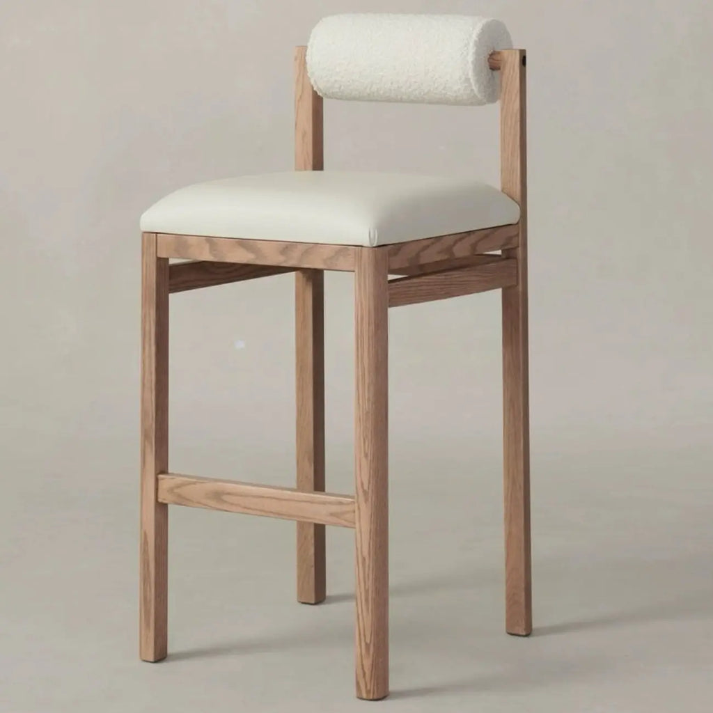 Tabourets de bar contemporains blancs rembourrés avec structure en bois
