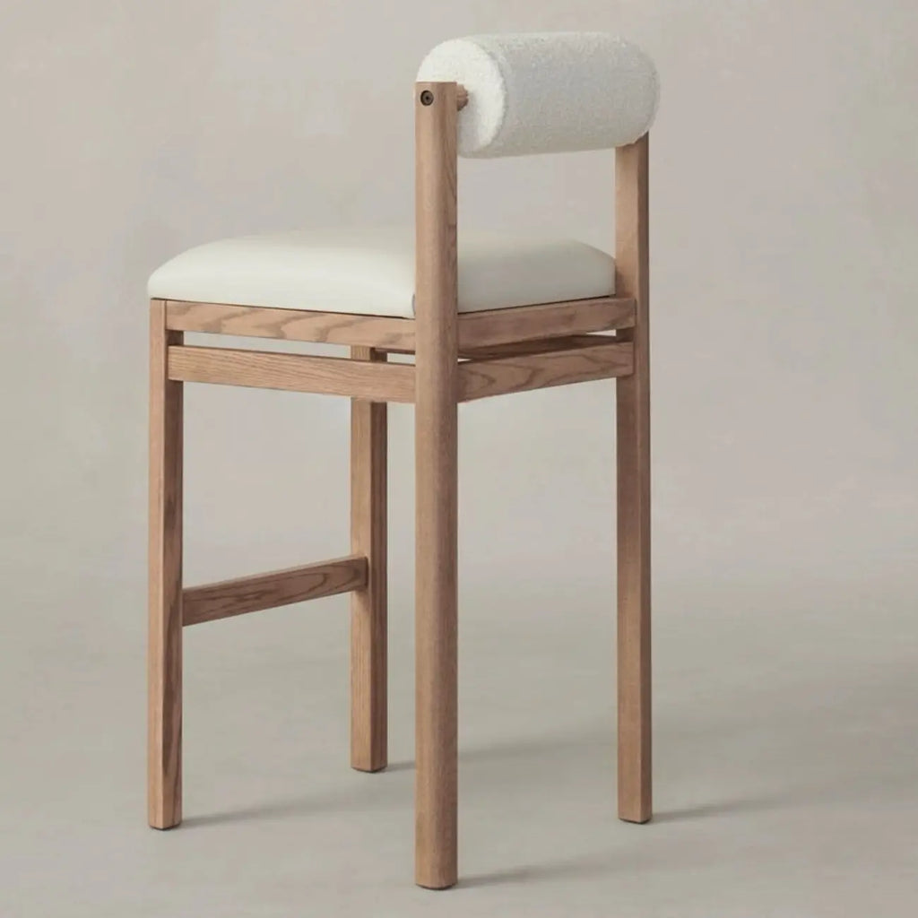 Tabourets de bar contemporains blancs rembourrés avec structure en bois