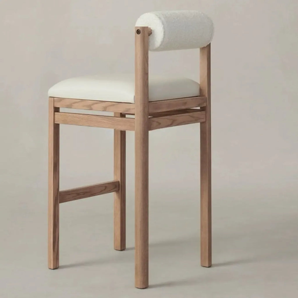 Tabourets de bar contemporains blancs rembourrés avec structure en bois