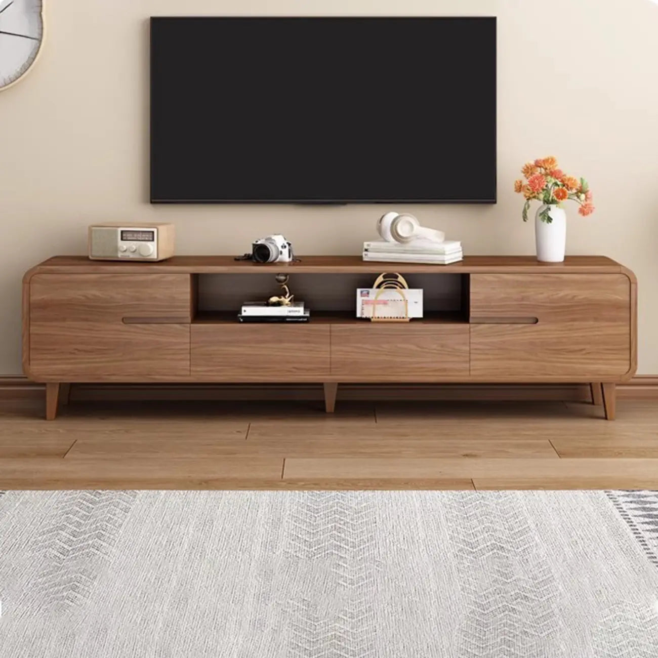 Meuble TV en bois de style moderne du milieu du siècle avec rangement