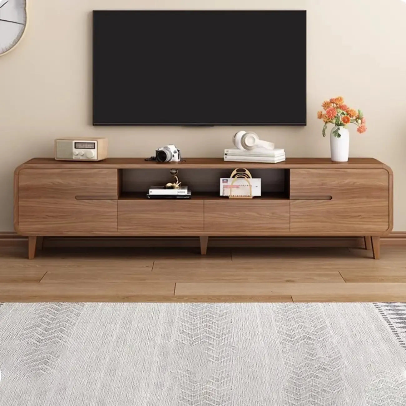 Meuble TV en bois de style moderne du milieu du siècle avec rangement