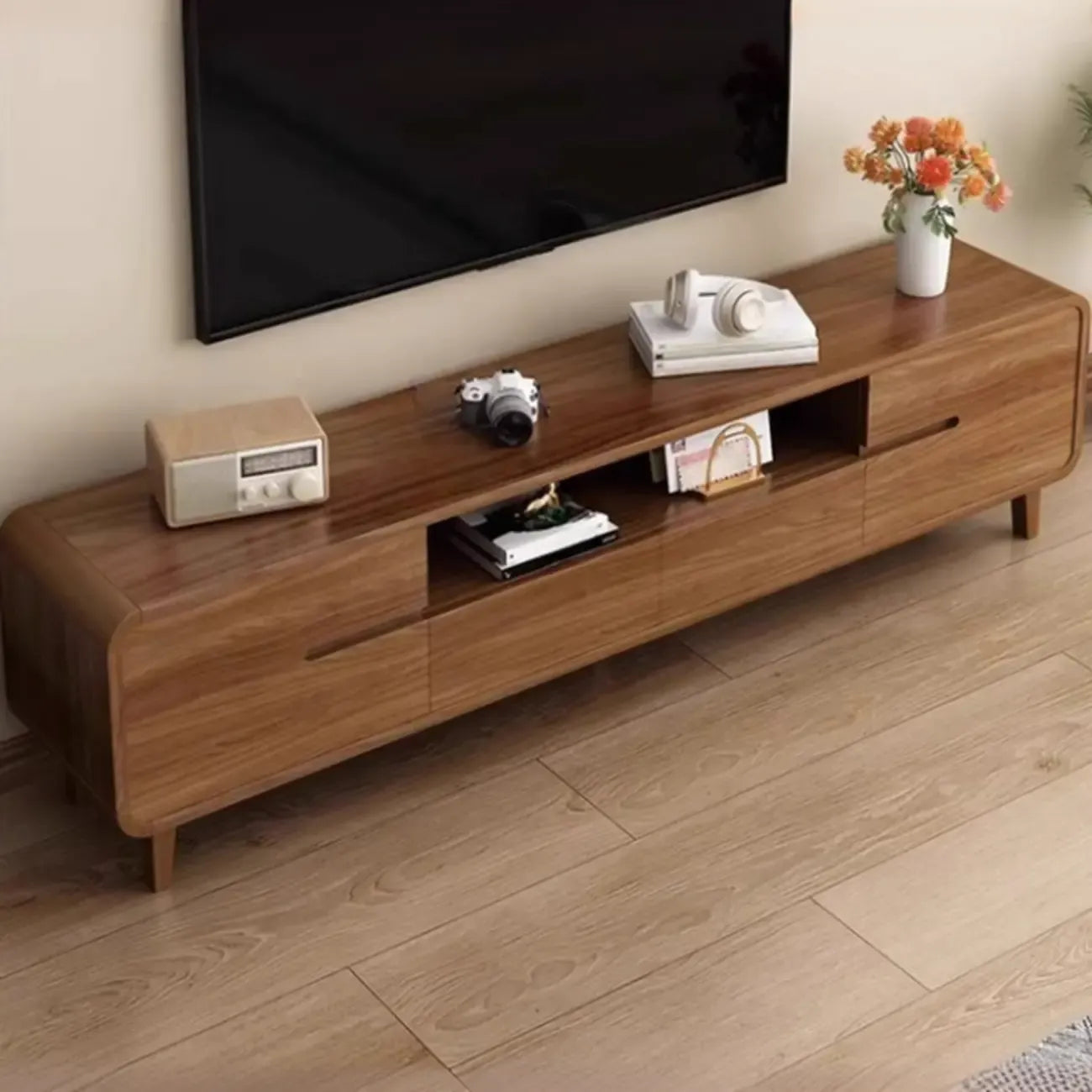 Meuble TV en bois de style moderne du milieu du siècle avec rangement
