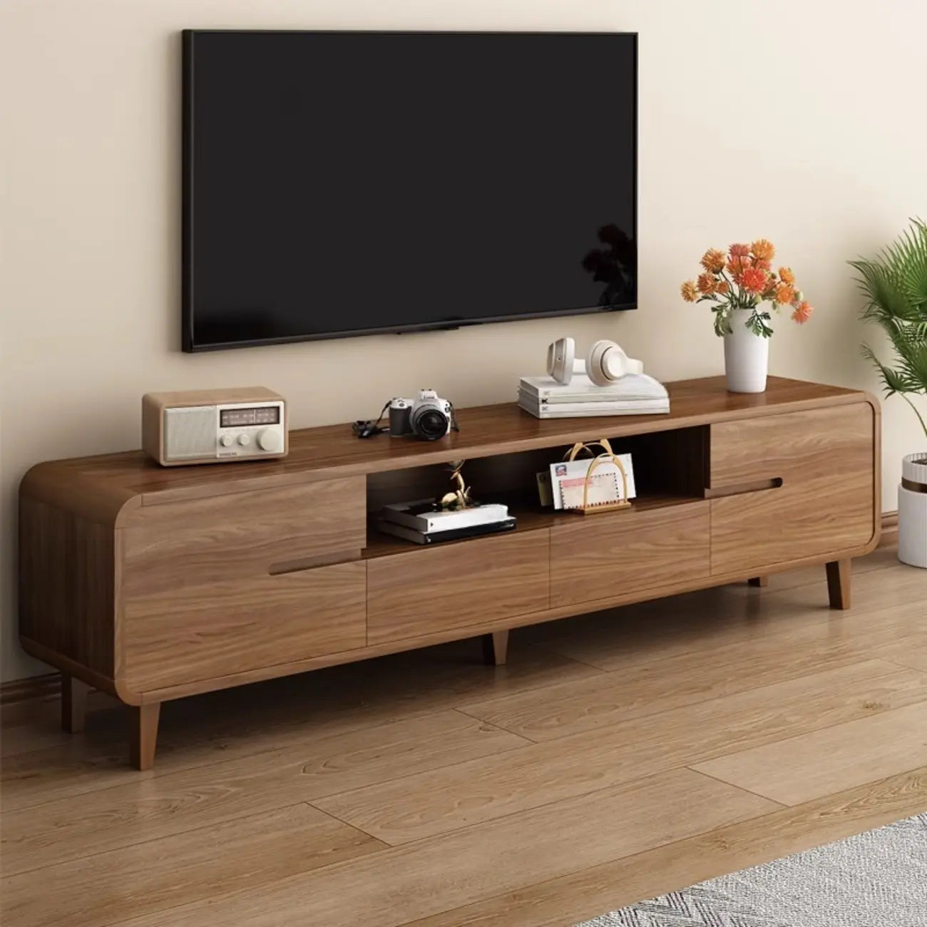 Meuble TV en bois de style moderne du milieu du siècle avec rangement