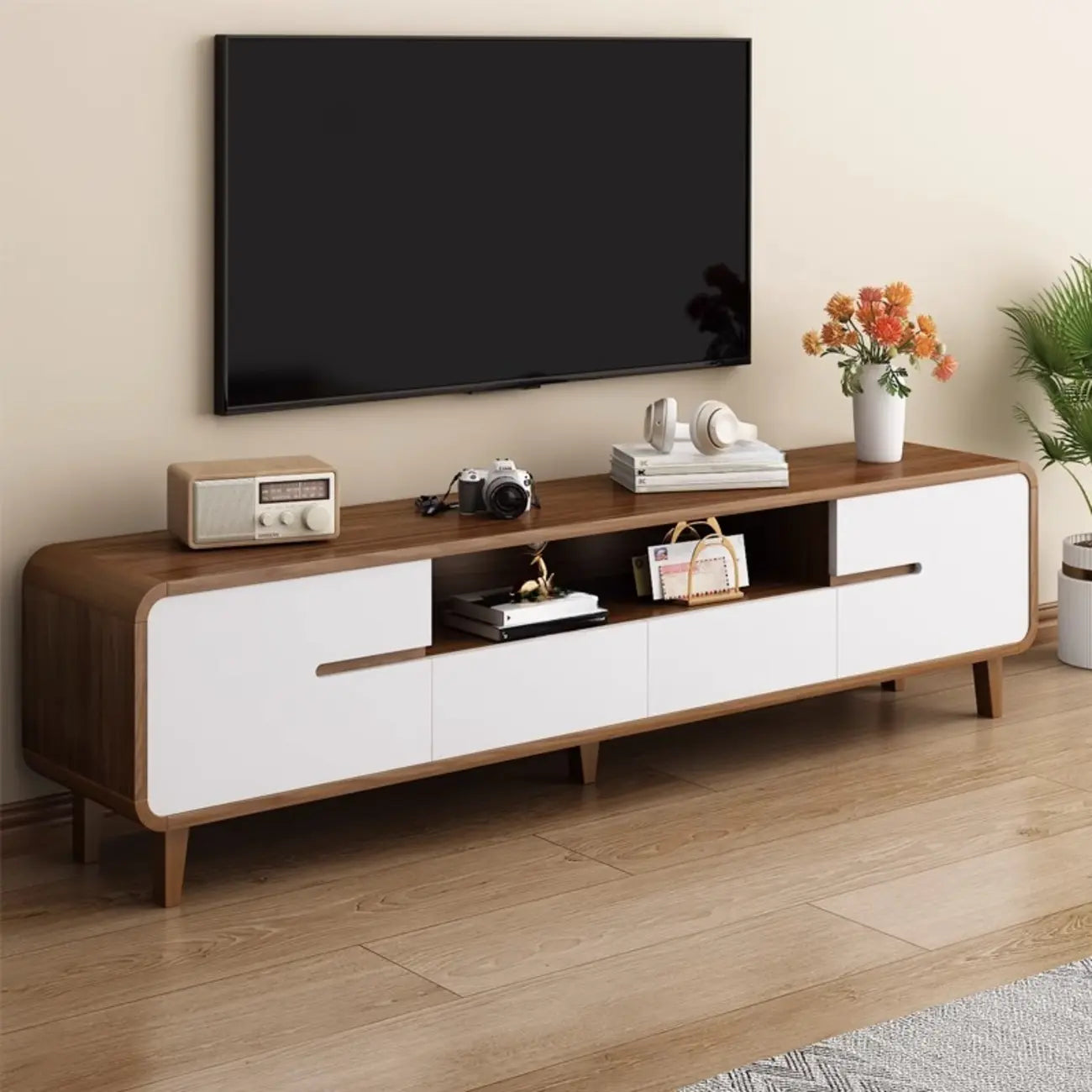 Meuble TV en bois de style moderne du milieu du siècle avec rangement