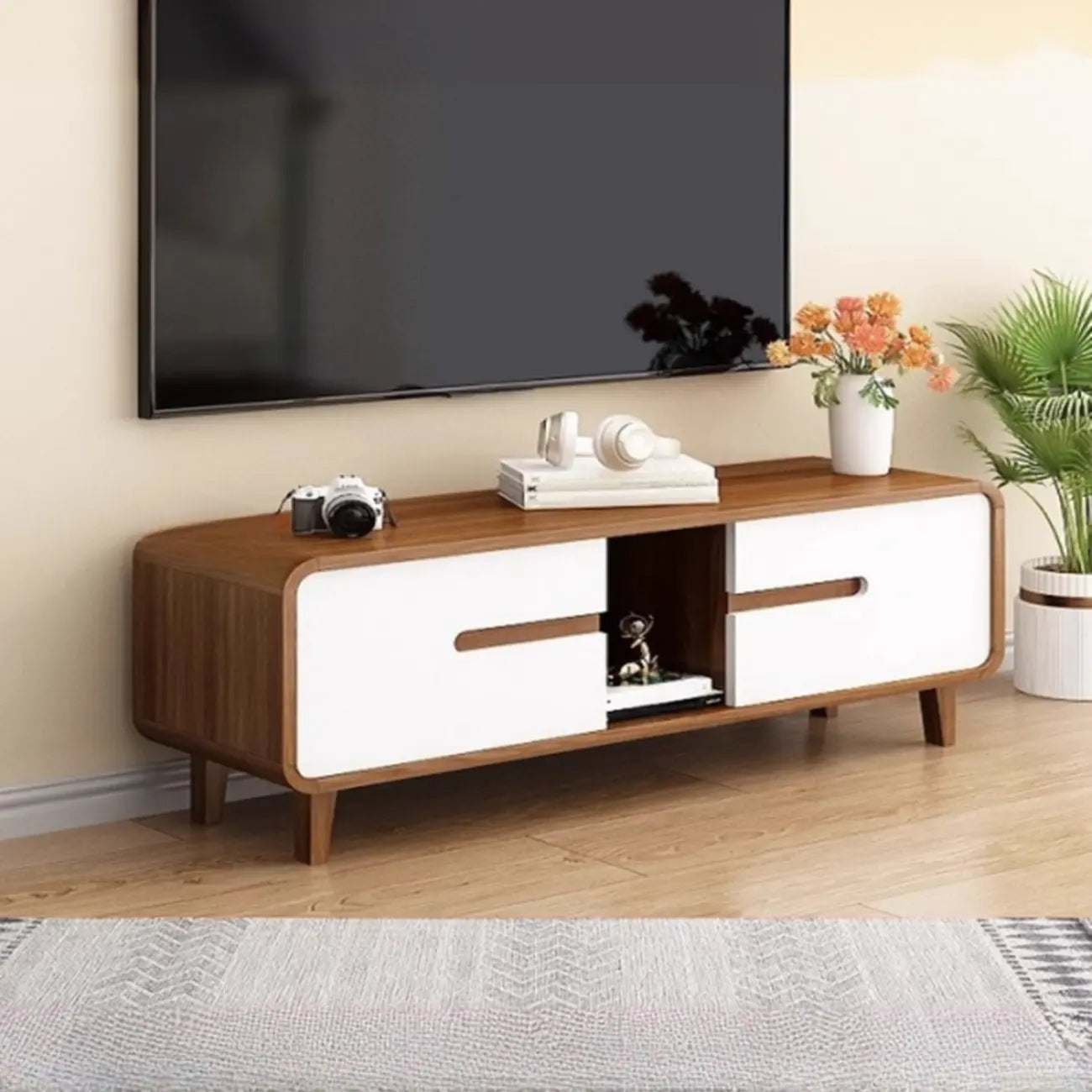 Meuble TV en bois de style moderne du milieu du siècle avec rangement