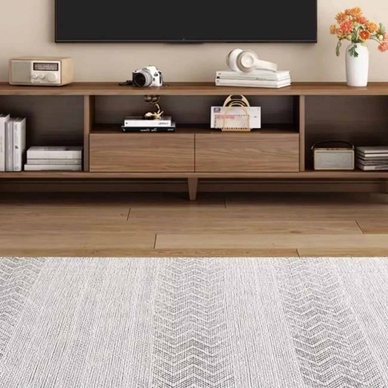 Meuble TV en bois de style moderne du milieu du siècle avec rangement