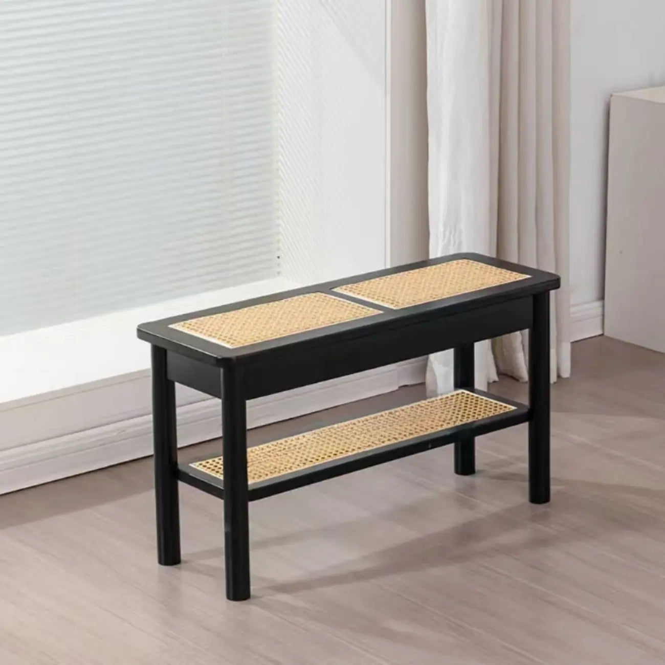 Banc à chaussures minimaliste en bois de cerisier avec rangement