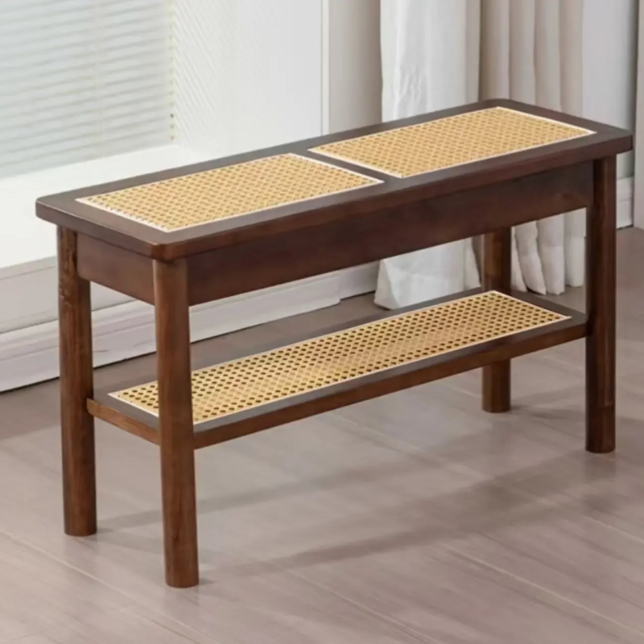 Banc à chaussures minimaliste en bois de cerisier avec rangement