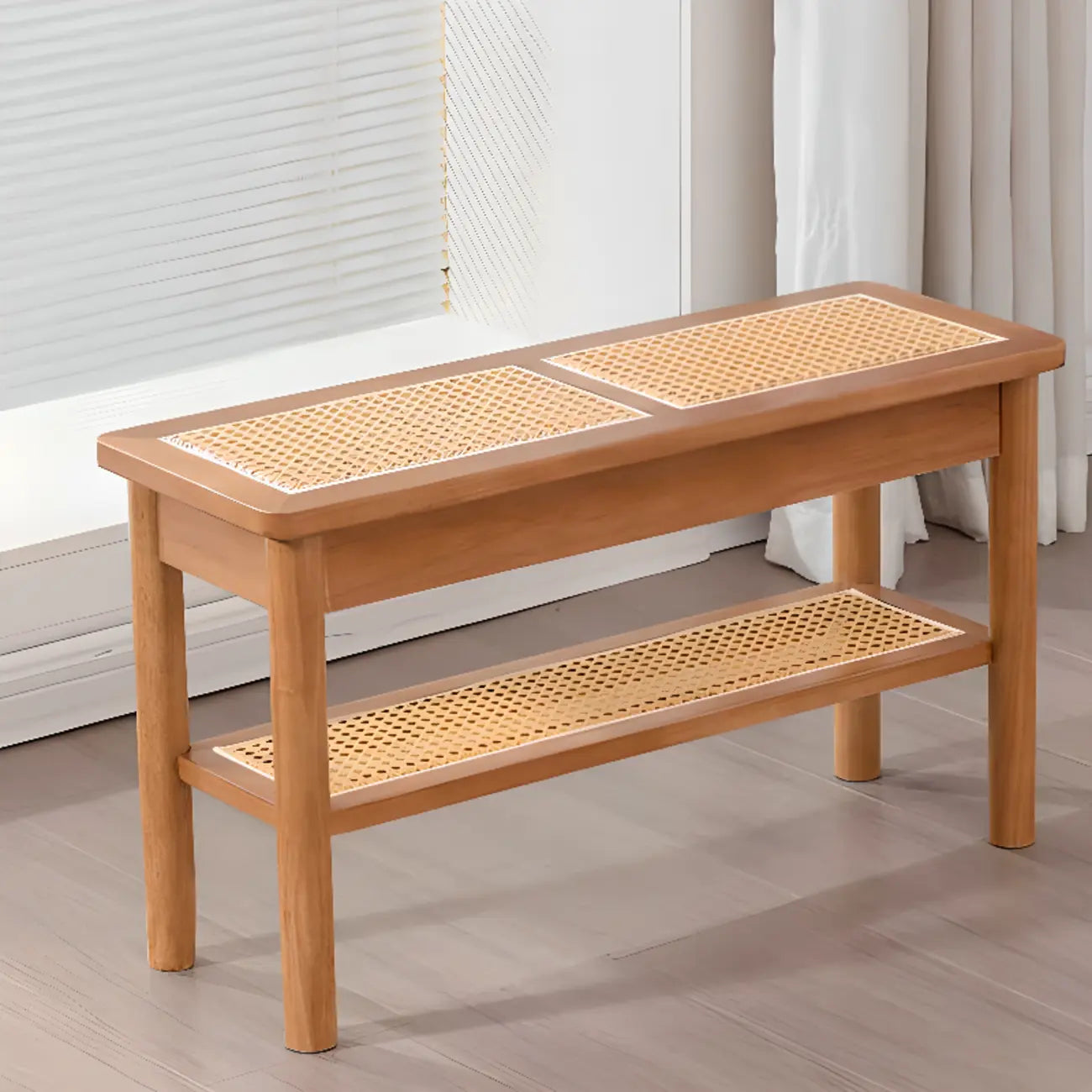 Banc à chaussures minimaliste en bois de cerisier avec rangement