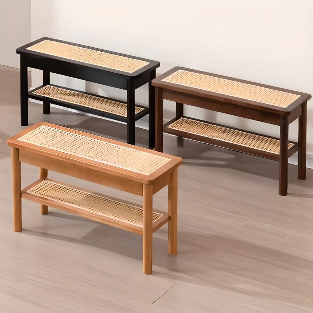 Banc à chaussures minimaliste en bois de cerisier avec rangement