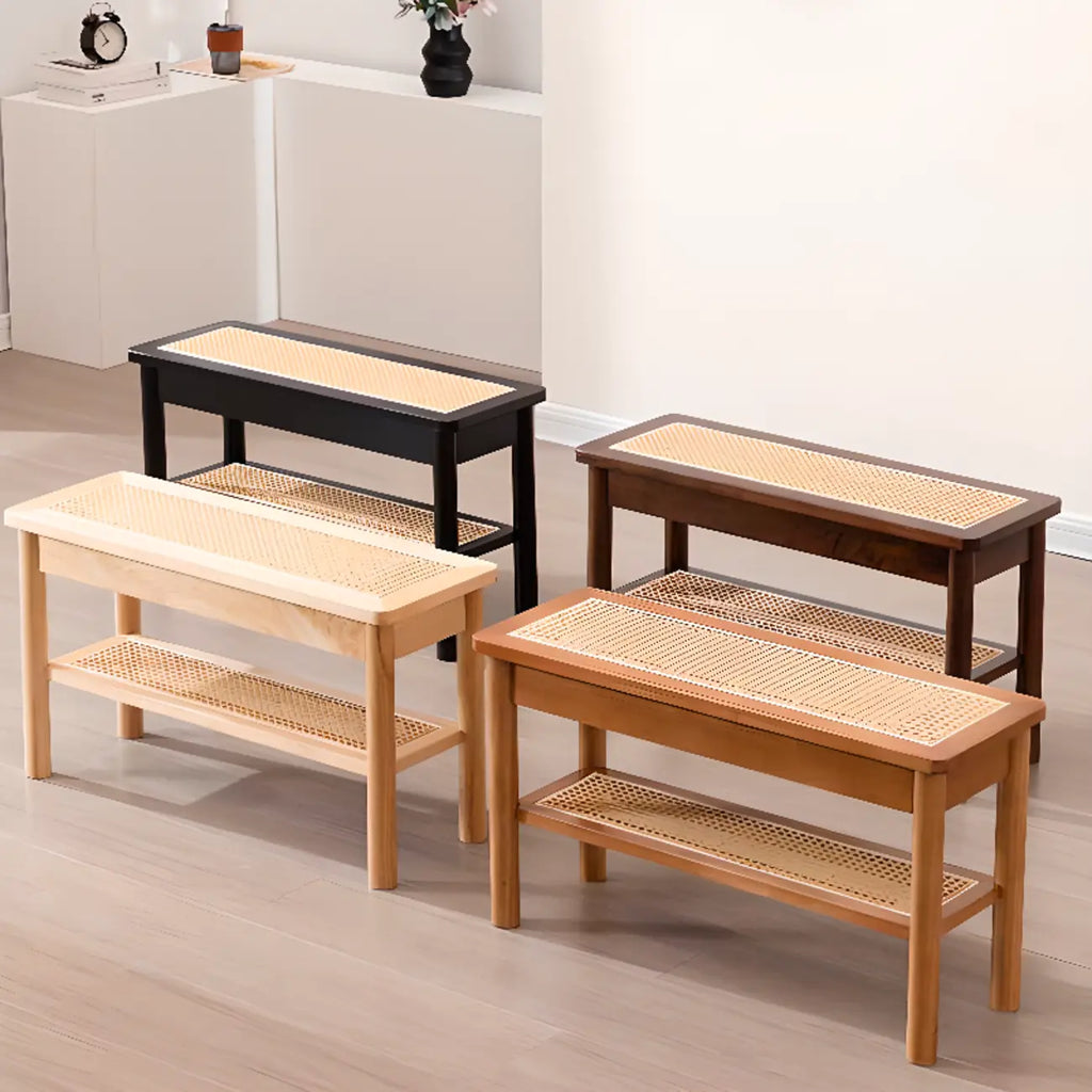 Banc à chaussures minimaliste en bois de cerisier avec rangement
