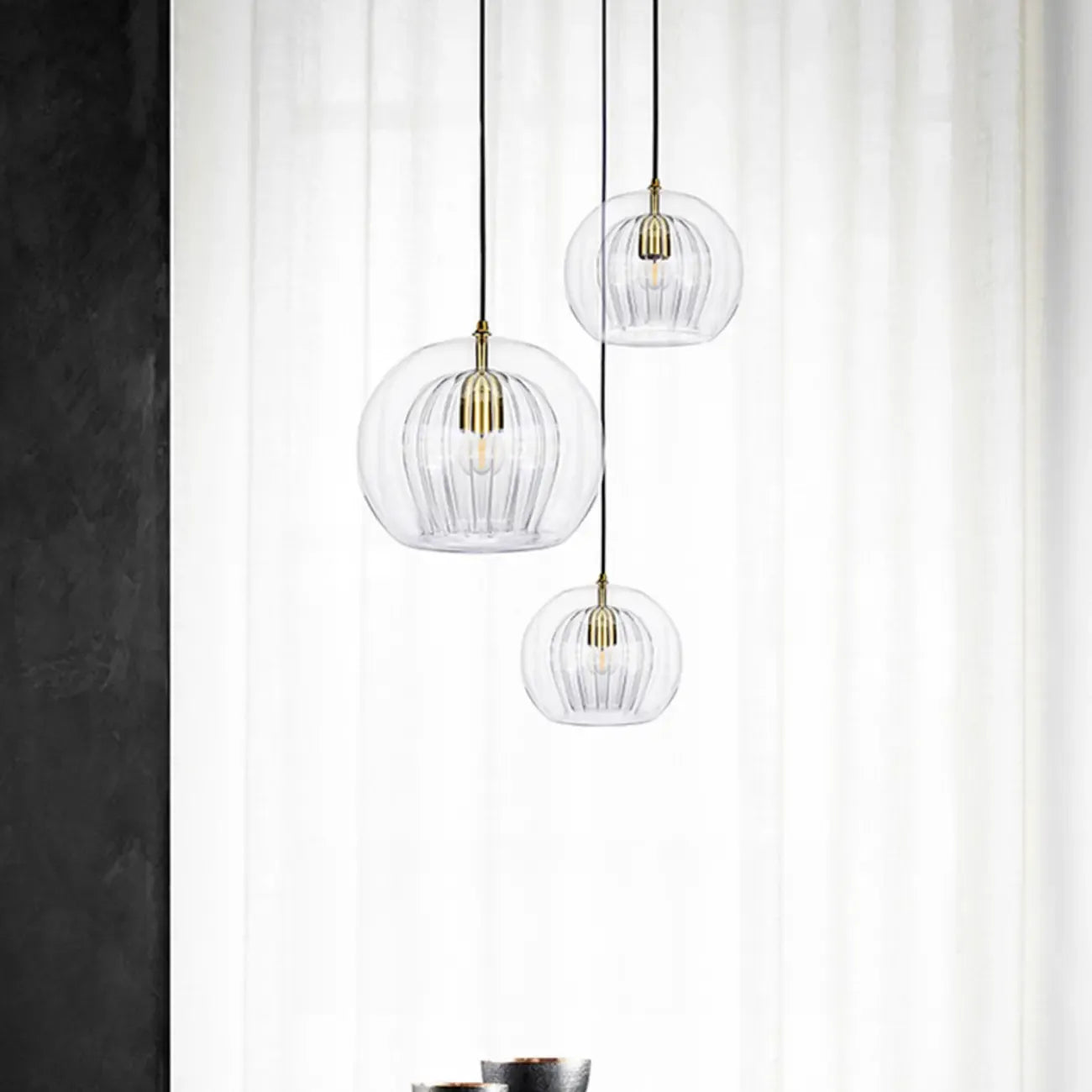 Suspension de cuisine moderne en verre globe réglable en hauteur
