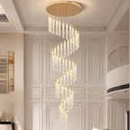 Lustre suspendu moderne en cristal doré à spirale et LED