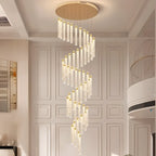 Lustre suspendu moderne en cristal doré à spirale et LED