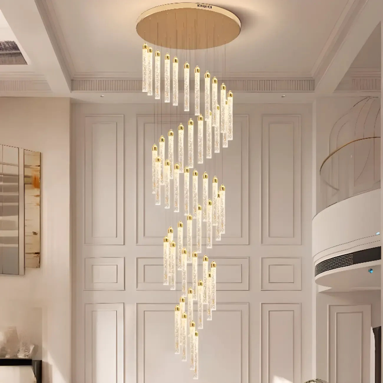 Lustre suspendu moderne en cristal doré à spirale et LED
