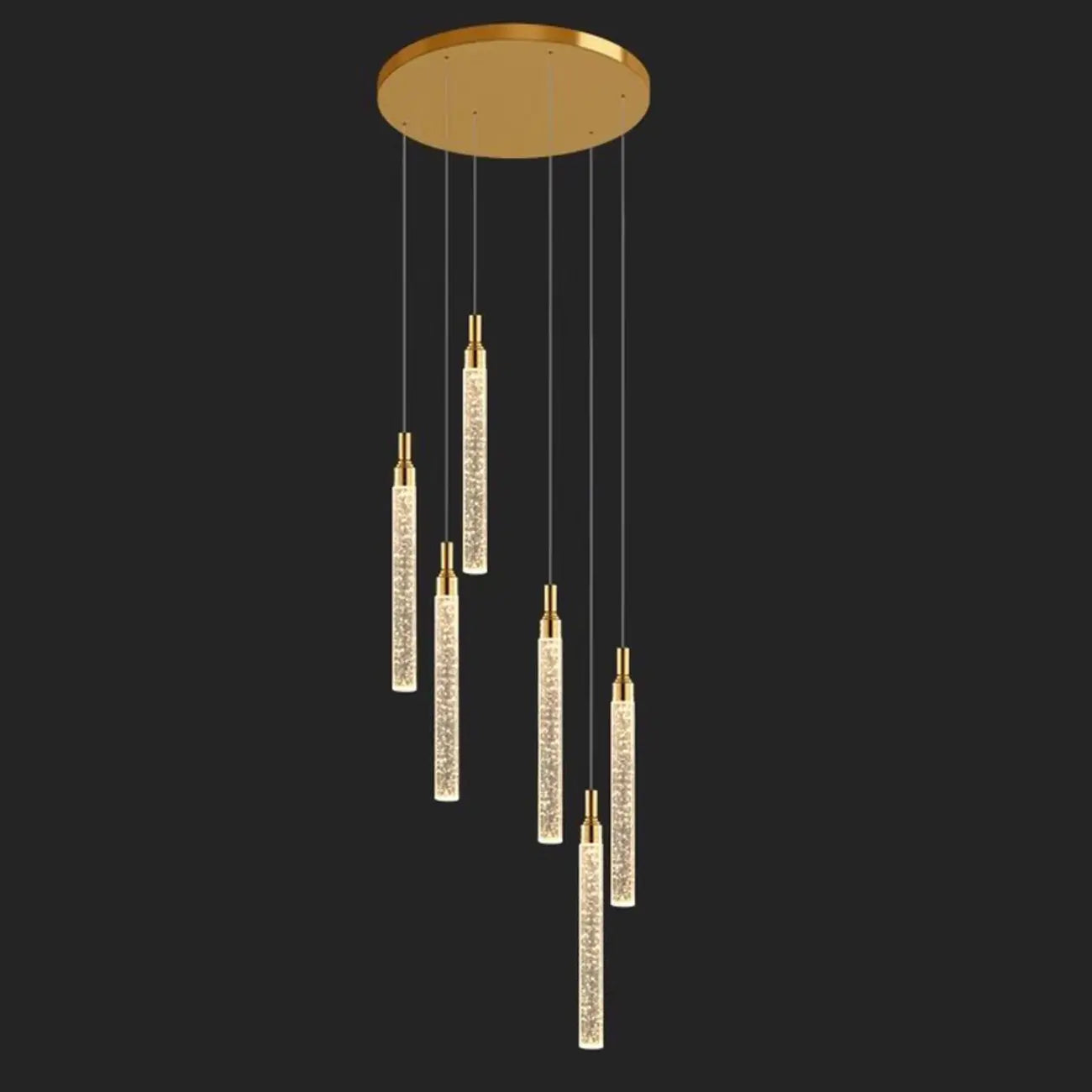 Lustre suspendu moderne en cristal doré à spirale et LED