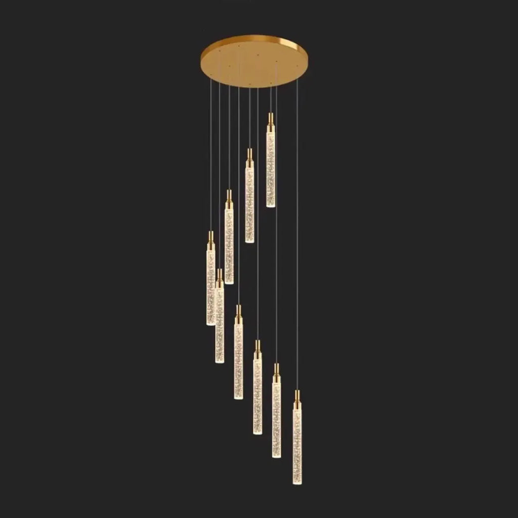 Lustre suspendu moderne en cristal doré à spirale et LED