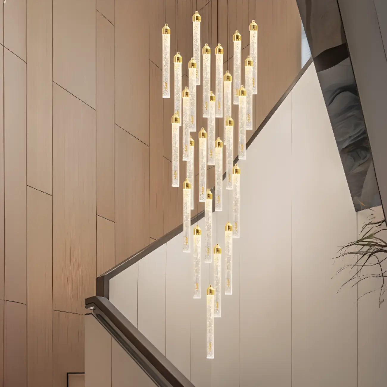 Lustre suspendu moderne en cristal doré à spirale et LED