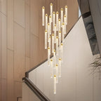 Lustre suspendu moderne en cristal doré à spirale et LED