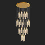 Lustre suspendu moderne en cristal doré à spirale et LED